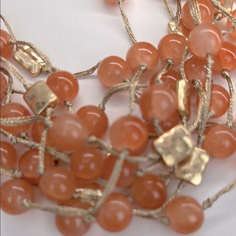Pretty Gardenia Gold and Orange Crackle Beaded Multi Strand Necklace NWT! - Picture 9 of 13